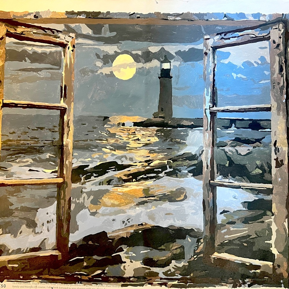 Lighthouse on the Coast in the Moonlight PBN Painting